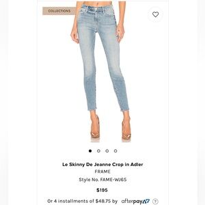 Frame Denim Women's Light Wash Skinny Jeans “La Skinny de Jeanne Crop “ size 27